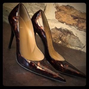 Stuart Weitzman fever Cognac patent heels 8 EUC
